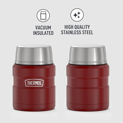 THERMOS Stainless King Vacuum-Insulated Food Jar with Spoon, 16 Ounce, Rustic Red (Pack of 4)