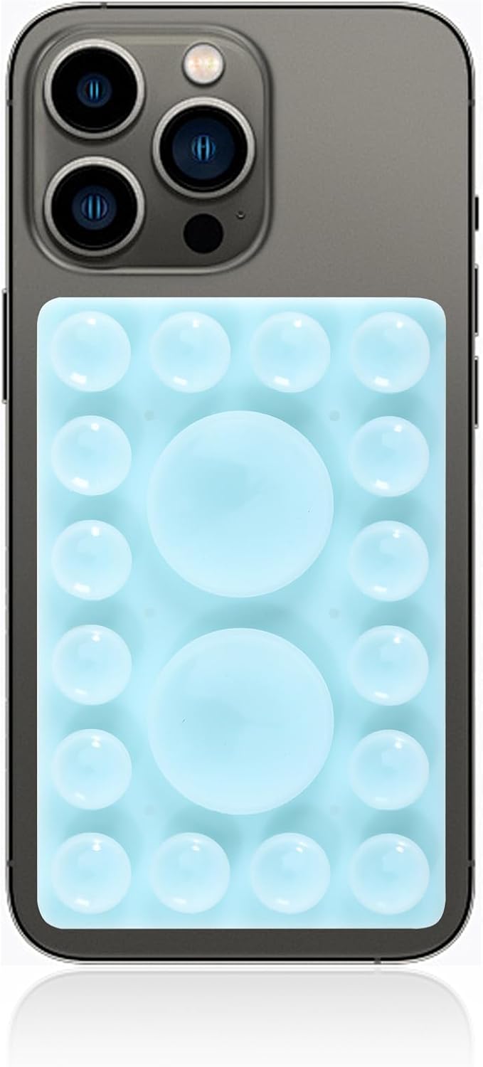 ZYCCER Double Sided Silicone Suction Phone Holder Mount,Compatible with iPhone and Android Cases Hands-Free Mirror Shower Phone Mount Strong Grip Holder (Light Blue, Single Sided 1PCS)