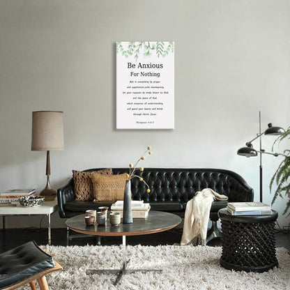 Motivational Canvas Wall Art Be Anxious for Nothing Inspirational Christian Philippians 4:6-7 Inspiring Positive Poster Quotes Artwork Picture Print Framed Home Office Wall Decor[12" W X 18" H]