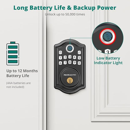 DS10 Pro Keyless Entry Door Lock with APP Control - Fingerprint Electronic Keypad Door Lock, Smart Locks for Front Door, Auto-Lock & One Touch Locking with Bluetooth - Matte Black