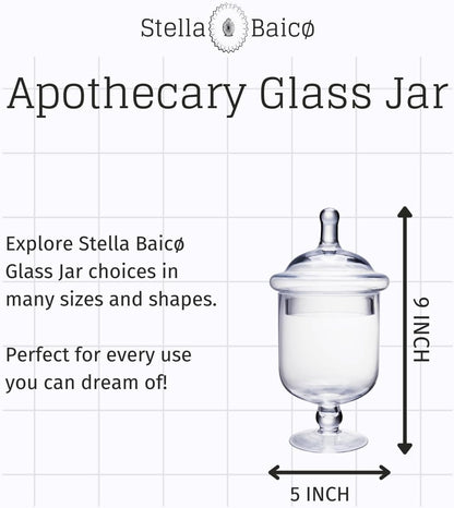 Small Glass Apothecary Jars with Lid, Clear Candy Jar with Lid, Cute Small Decorative Glass Jars for Wedding, Display and Home Decor, Glass Canisters (Height: 9", Diameter: 5")