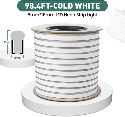 GZBtech Flexible LED Neon Rope Lights 100FT,AC 110-120V Waterproof Strip Light, 120 LEDs/M Cuttable Connectable Neon Lighting for Indoor Outdoor Home Decor/Commercial Building Use-Cold White 30M