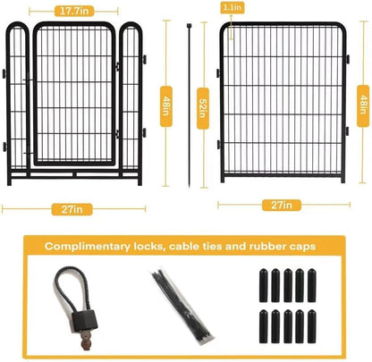 Dog Playpen 48inch 12 Panels, Puppy Playpen Indoors, Dog Fence Outdoor for Yard, Wide Door Low Threshold Garden Fence for Medium/Large Pets. Black Dog Pens Total 26.6 Ft(L)