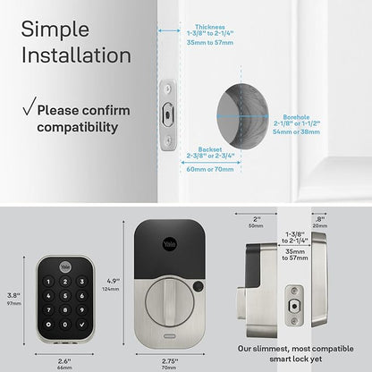 Yale Assure Lock 2 – Satin Nickel Smart Lock for Front Door Deadbolt with Keypad, Z-Wave Connectivity, and Backup Key, YRD430-WF1-0BP