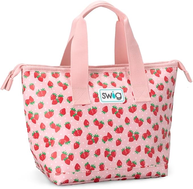 Swig Life Lunchi Lunch Box, Waterproof and Insulated Lunch Box for Women with Wide Bottom, Zipper Closure, Back Pocket and Top Handle (Strawberry Shortcake)