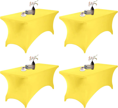 4Pack Spandex Waterproof Table Covers 6ft，Spandex 6ft Waterproof Table Cover for Party,Wedding, Banquet, and Events(Yellow)