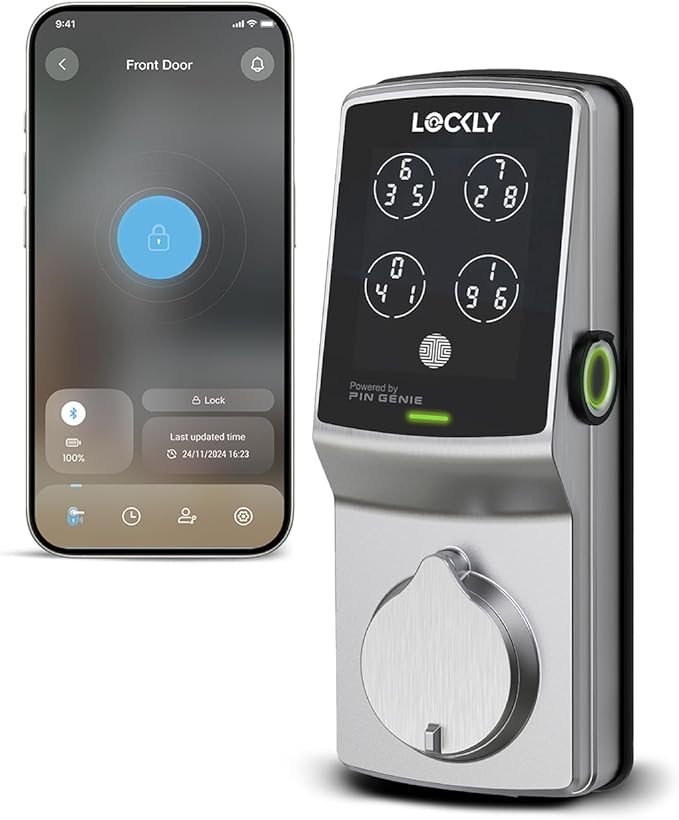 Lockly Secure Plus, Keyless Entry Door Lock, Smart Locks for Front Door, Smart Lock Deadbolt, PIN Genie® Keypad, 3D Biometric Fingerprint Sensor, Auto Lock Smart Door Lock