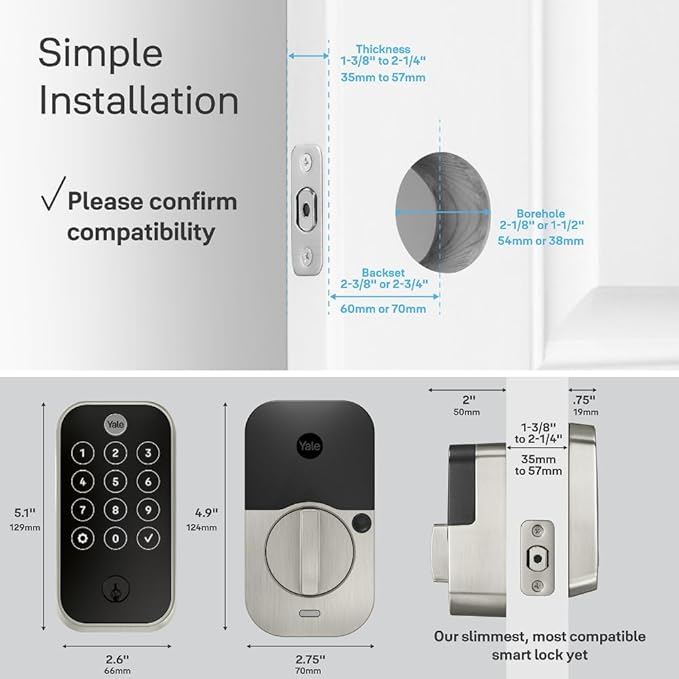 Yale Assure Lock 2 Touch Deadbolt, Satin Nickel Keyed Smart Entry Door Lock with Wi-Fi Connected Touchscreen Keypad and Fingerprint Scanner for Vacation Rental Hosts, YRD420-F-CB1-619