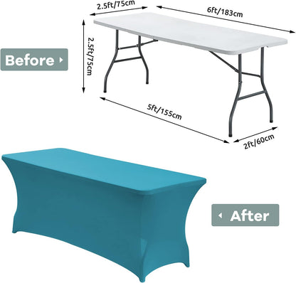 CWK 6FT Waterproof Stretch Spandex Table Cover for Rectangular Tables - Elastic Fitted Tablecloth for Folding Tables,Wrinkle Resistant Table Cloth for Parties, Weddings, Banquets & Events (Teal)
