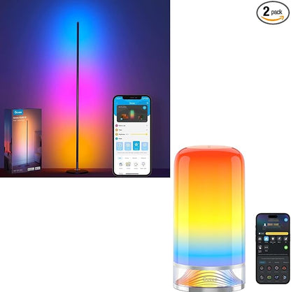 Govee RGBIC Floor Lamp, LED Corner Lamp Bundle with RGBIC Smart Table Lamp 2, Touch Bedside Lamps Work with Matter, Alexa