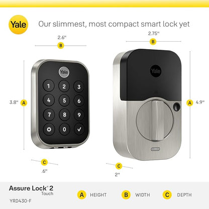 Yale Assure Lock 2 Touch Deadbolt, Lifetime Brass Key-Free Smart Lock with Bluetooth Connected Keypad and Fingerprint Scanner for Code Entry (No Wi-Fi), YRD430-F-BLE-P05