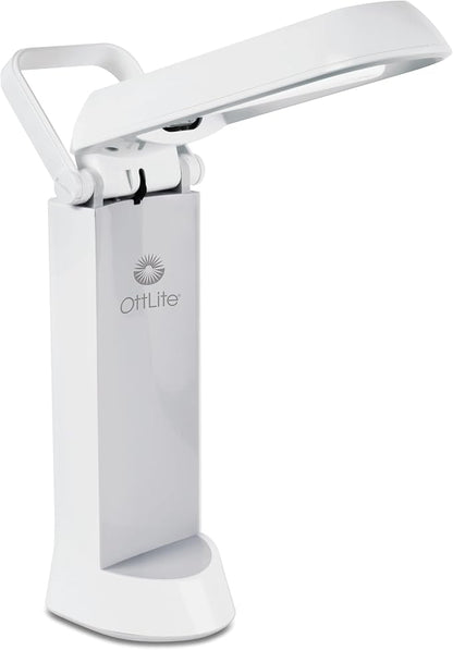 OttLite Folding Task Lamp, White – Multi-Position Shade, Fold-Up Design, Portable Handle, Low Heat & Low Glare Illumination, Fits on Desks & Workstations