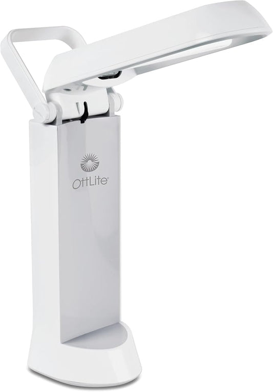OttLite Folding Task Lamp, White – Multi-Position Shade, Fold-Up Design, Portable Handle, Low Heat & Low Glare Illumination, Fits on Desks & Workstations