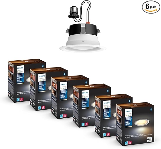 Philips Hue Smart 4 Inch LED Downlights, Warm-to-Cool White Recessed Lighting, 6 Pack, 850LM, Control with Hue App, Compatible with Alexa, Google Assistant, and HomeKit