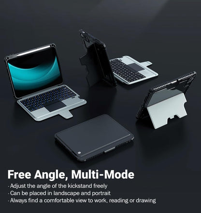 Nillkin iPad A16 (11th Gen) / 10th Gen Case with Detachable Keyboard, Magic Trackpad, 7-Color Backlit, Portrait/Landscape Modes, Rugged Keyboard Case for iPad 11th / 10th Generation (2025/2022), Gray