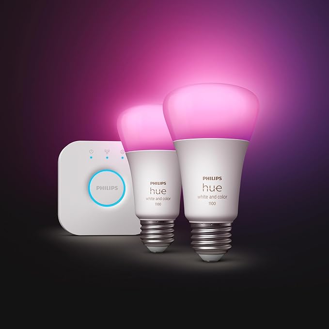 Philips Hue Color 75W A19 Smart LED Bulb 2PK + Hue Bridge - White and Color Ambiance