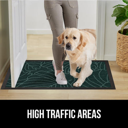 GORILLA GRIP 100% Waterproof All-Season WeatherMax Doormat, 34x58, US Designed Natural Rubber, Stain and Fade Resistant, Low Profile Indoor Outdoor Door Mats, Easy Clean Patio Mat, Green Palm