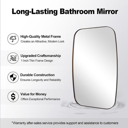 ANDY STAR Brushed Bronze Mirror, 28x36 Inch Stainless Steel Metal Frame Oblong Bathroom Mirror for Vanity, 1’’ Deep Wall Mounted Vertically/Horizontal