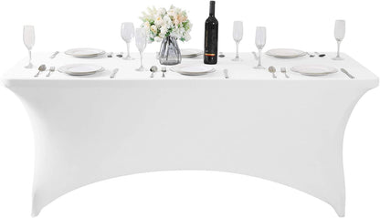 SuperO 6Pack Waterproof Spandex Table Cover for 6FT Table Universal Fitted Stretch Tablecloth for Party, Banquet, Wedding and Events-White