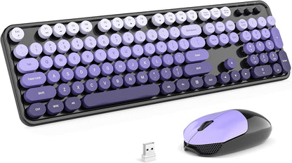 KNOWSQT Wireless Keyboard and Mouse Combo - Black-Purple Colorful 2.4G Typewriter Full-Size Cute Keyboards - USB Receiver Plug and Play, for Computer, PC, Laptop, Desktop, Windows