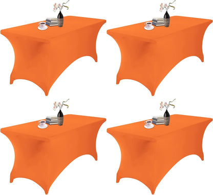 4Pack Spandex Waterproof Table Covers 6ft，Spandex 6ft Waterproof Table Cover for Party,Wedding, Banquet, and Events(Orange)