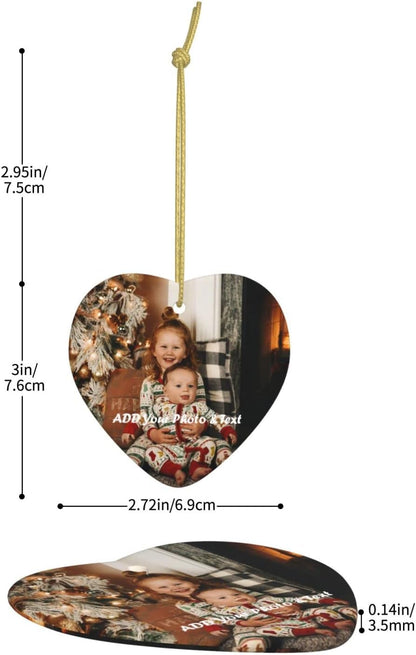 Personalized Heart-Shaped Christmas Ornaments 2022 Custom Ceramic Tree Ornament - Wedding, Baby, Family, Pet Photos - Unique Xmas Gift (Love - 2pcs)