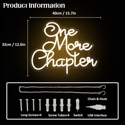 One More Chapter Neon Sign Read Books Neon Light Warm White Letter LED Signs for Wall Read Neon Lights Signs for Bedroom Study Reading Room Library Bookstore Classroom Decor Bookish Gifts