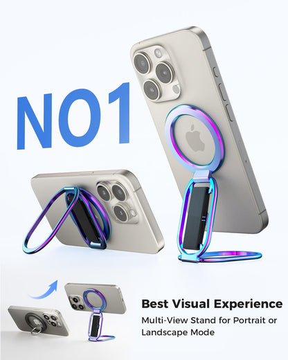 [2025 Upgraded] SUPERONE for MagSafe Phone Grip for MagSafe Kickstand Compatible with Mag Safe Finger Loop, 4-in-1 Phone Ring Holder Strap for iPhone 16/15/14/13/12 Series and Mag Safe Case - Colorful