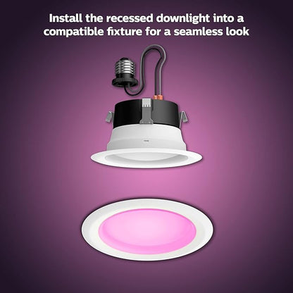 Philips Hue Smart Recessed Lighting 4 Inch - White and Color Ambiance Color-Changing Light - 850 Lumen - Control with Hue App - Compatible with Alexa, Google Assistant and Apple Homekit - 1 Pack