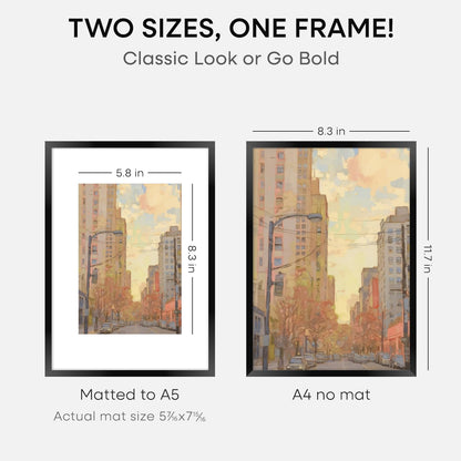 Homeforia A4 Picture Frame Black, High End Metal 8.3 x 11.7 Frames for Wall, A4 Photo Frame with Mat for A5 inch Print, 8.25 by 11.75 Black Poster Frames, 8.3x11.7 Frame with Glass, Wall Kit, Set of 1