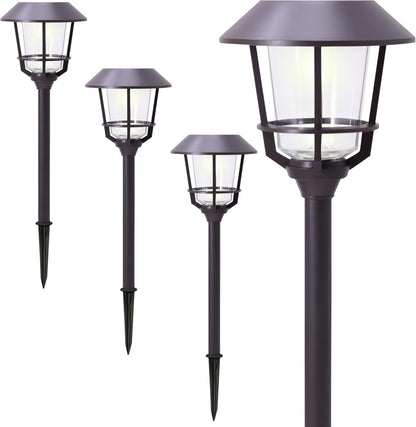 Solar LED Path Lights 4 Pack – 12 Lumens, Warm White, Oil-Rubbed Bronze, Solar Powered, Stainless Steel, Weather-Resistant for Garden, Walkway, Patio