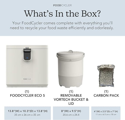 Food Cycler Eco 5 Award-Winning Kitchen Food Recycler | Indoor Composter Bin Alternative | Electric Countertop Food Disposer with Odorless 5L Indoor Food Waste Bin for Easy Waste Management | White