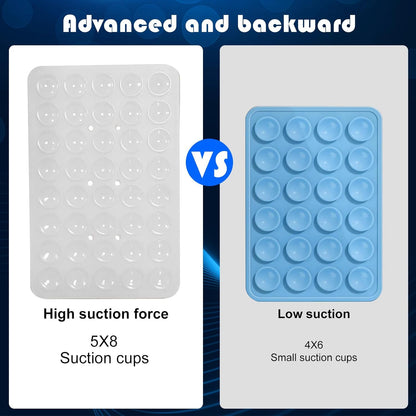 2PACK Silicone Double Sided Suction Phone Case Mount, Detachable Hands Free & Strong Grip Holder for Selfies & Videos, Compatible iPhone Android (2Pack Clear, 40 Suction Cups)