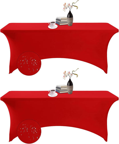 2Pack Spandex Waterproof Table Covers 6ft，Spandex 6ft Waterproof Table Cover for Party,Wedding, Banquet, and Events(Red)