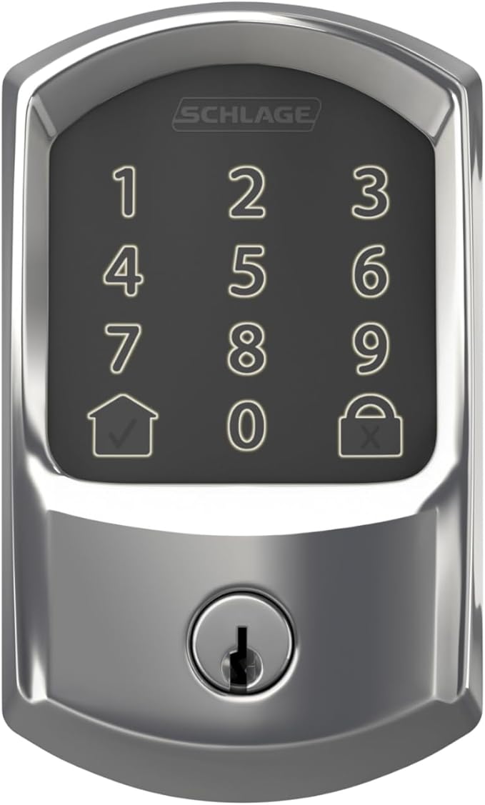 Schlage Encode Smart WiFi Deadbolt Lock for Front Door - Keyless Entry with App or Touchscreen - Works with Alexa, Hey Google, & Airbnb - Create Codes for Guests - Bright Chrome