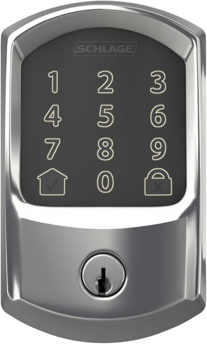 Schlage Encode Smart WiFi Deadbolt Lock for Front Door - Keyless Entry with App or Touchscreen - Works with Alexa, Hey Google, & Airbnb - Create Codes for Guests - Bright Chrome