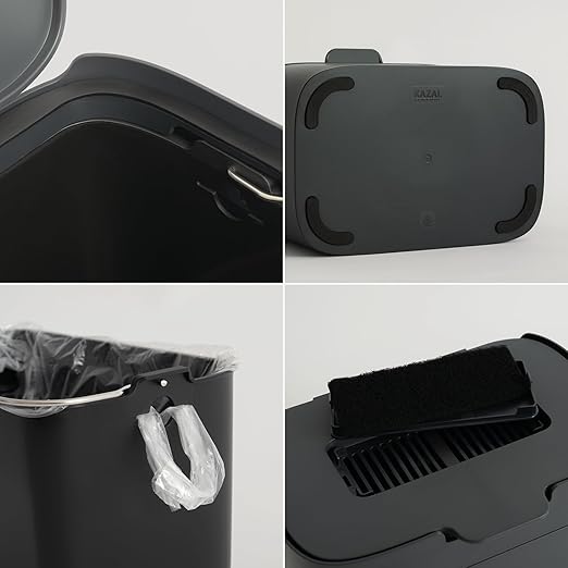 KAZAI. Compost Bin Kitchen 'Elin' | 1.2 GAL / 4.5L Countertop Compost Bin with Lid & Carbon Filter | Odor-Free, Dishwasher Safe, with Inner Bucket | Small Indoor Kitchen Composter | Graphite-Black