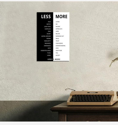 Less is More Inspirational Print Wall Art for Office Less and More Motivational Picture Inspiring Poster Painting Modern Artwork for Home Bedroom Living Room Office Decor Frame[12''W X 18''H]