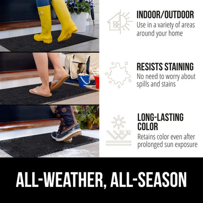 GORILLA GRIP 100% Waterproof All-Season WeatherMax Doormat, 34x58, US Designed Natural Rubber, Stain and Fade Resistant, Low Profile Indoor Outdoor Door Mats, Easy Clean Patio Mat, Midnight Maze