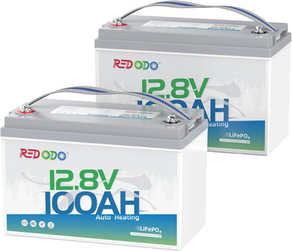 Redodo 12V 100Ah LiFePO4 Battery with Self Heating, Low Temperature Protection Group 31 Lithium Battery, Built in 100A BMS, 4000+ Deep Cycles, Perfect for RVs, Off-Grid in Cold Areas 2 Packs