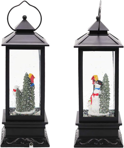 Eldnacele Christmas Snow Globe Lantern with Music, Battery Operated Lighted Swirling Glitter Water Lantern with Timer for Christmas Home Decoration, Snowman