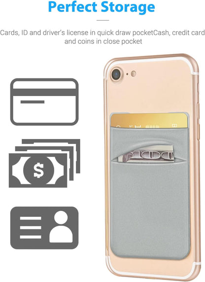 2 Pack Stick On Wallet Sleeve Cell Phone Dual Pocket Card Holder Double Pocket Pouch for iPhone Android Smartphone (2Pack GRAY)