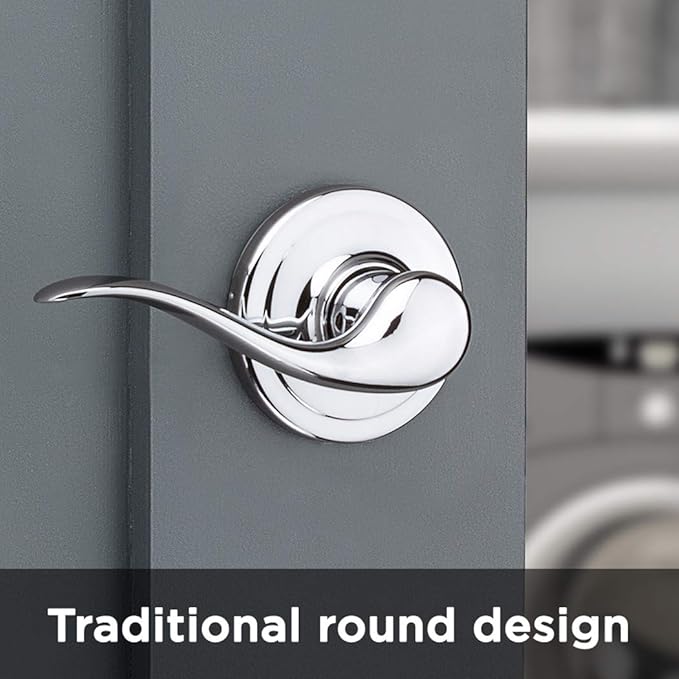 Kwikset Tustin Interior Passage Door Handle, Lever For Closet and Hallway Doors, Reversible Non-Locking Handle Lever, Polished Chrome