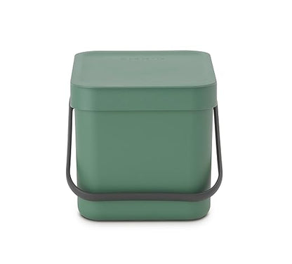 Brabantia Sort & Go Kitchen Countertop Food Scraps Compost Bin | XS / 1.6 Gal / 6L | Fir Green | Removable Stay-Open Lid, Carry Handle, Easy-Clean Recycling Box | Wall-Mounting Bracket Included