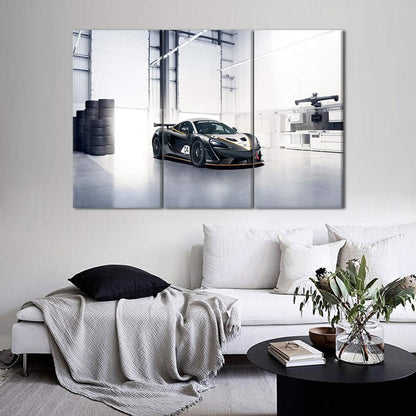 TUMOVO Framed Wall Art Picture 3 Pieces Black and White Sports Car Giclee Canvas Print Paintings for Living Room Ready to Hang Home Decor - 40 x 20inch x 3 Panels