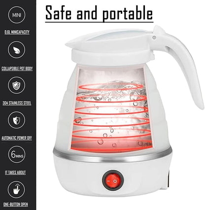 Travel Kettle Small Foldable Portable Kettle,Silicone Collapsible Tea Pot for Camping,Easy for Storage (White1)