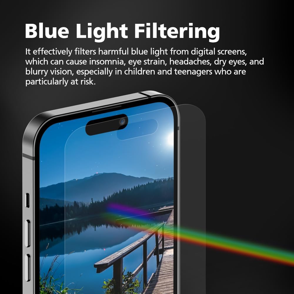 3-Pack Anti-Blue Light Matte Screen Protector For iPhone 13/iPhone 13 Pro [Support Fingerprint Unlock] Anti-Glare, Anti-Fingerprint [Eye Protection] Bubble-Free Installation with Alignment Jig
