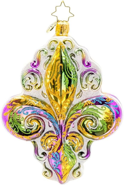 Christopher Radko Hand-Crafted European Glass Christmas Tree Decorative Ornament, Fleur De Lis Charm