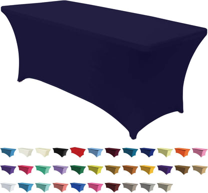 ABCCANOPY 6 FT Navy Blue Spandex Table Cover Stretch Fitted Wrinkle Resistant Tablecloth Reuse for Rectangular Folding Table Patry Event Wedding Banquet Protector