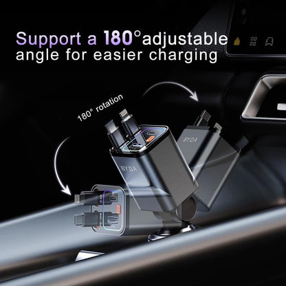 [2025 Mirco-Version] 4 in 1 Retractable Car Charger,69W Car Charger USB C,Cigarette Lighter Adapter,Fast Charging for iPhone 16e/16/15/14,13,Android (Pink, for Lightning+USB-C)